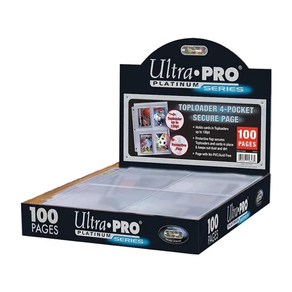 Hojas 4 bolsillos Platinum Ultra Pro para Toploaders — Paquete de 100
