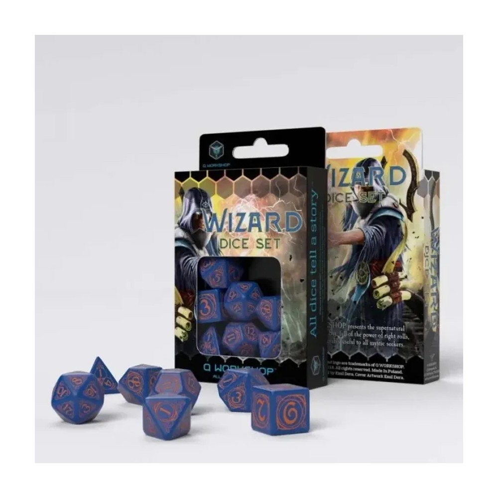 Dados Wizard en Azul y Naranja (7 unidades)
