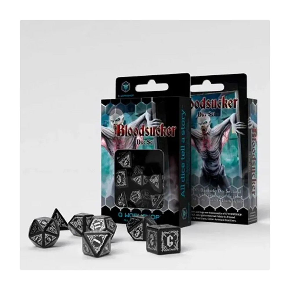 Dados Bloodsucker en Blanco y Plateado (7 unidades)