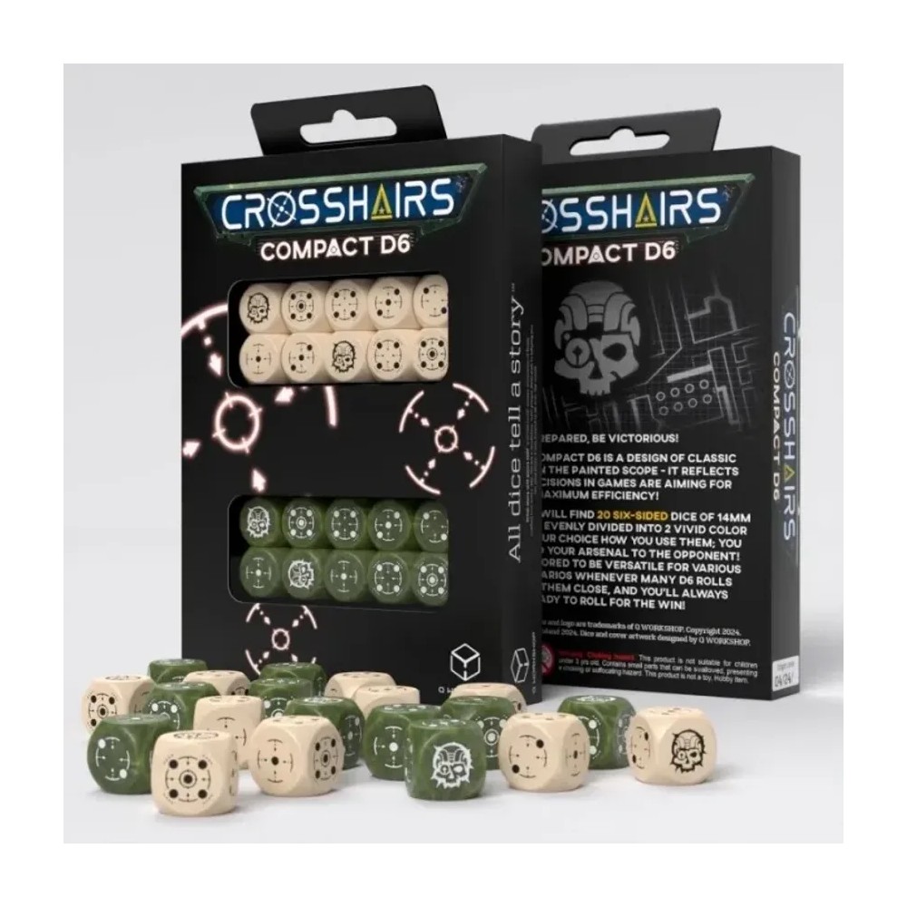 Dados Crosshairs Compact D6 en Beige y Verde (7 unidades)