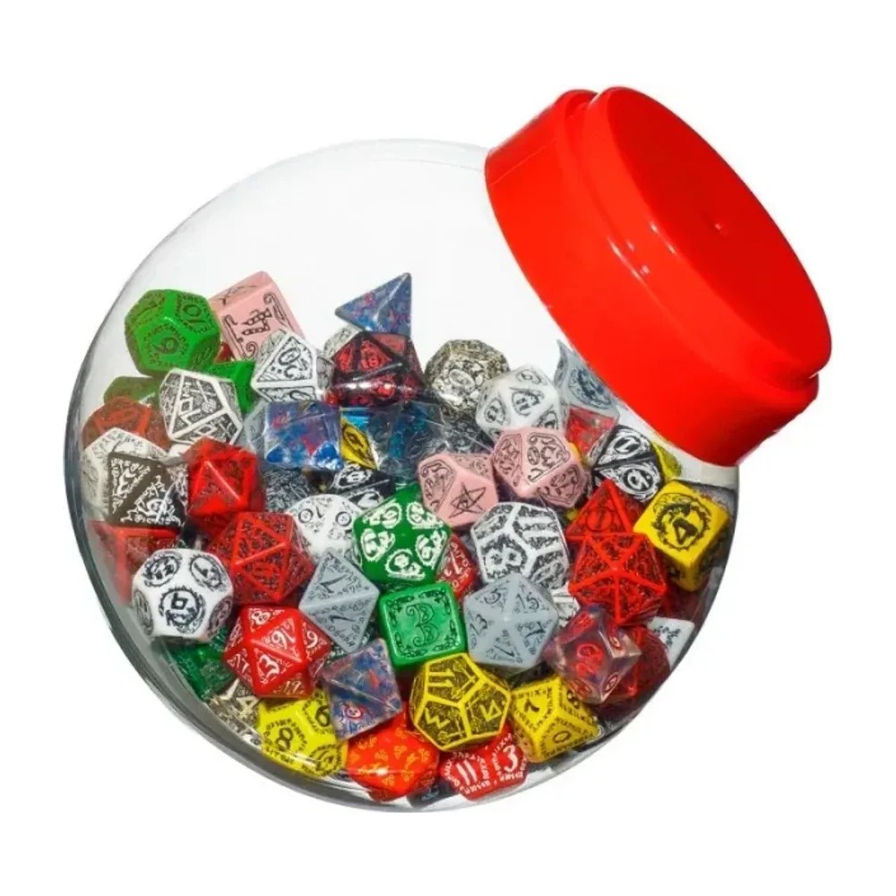 Bote de Dados Jar of dice with D4, D6, D8, D10, D12, D20, D100 (150 unidades)