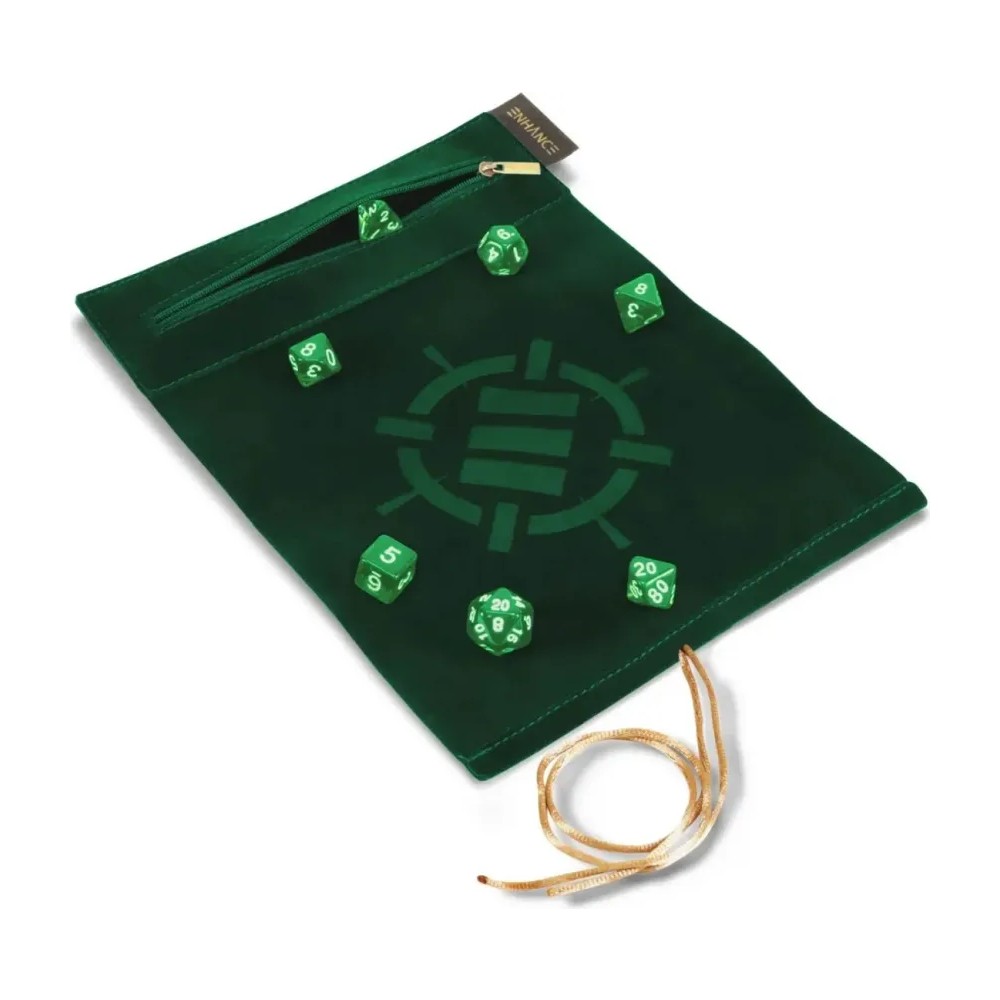 Estuche “Roll on a Scroll con Juego de 7 Dados Acrílicos (Verde)