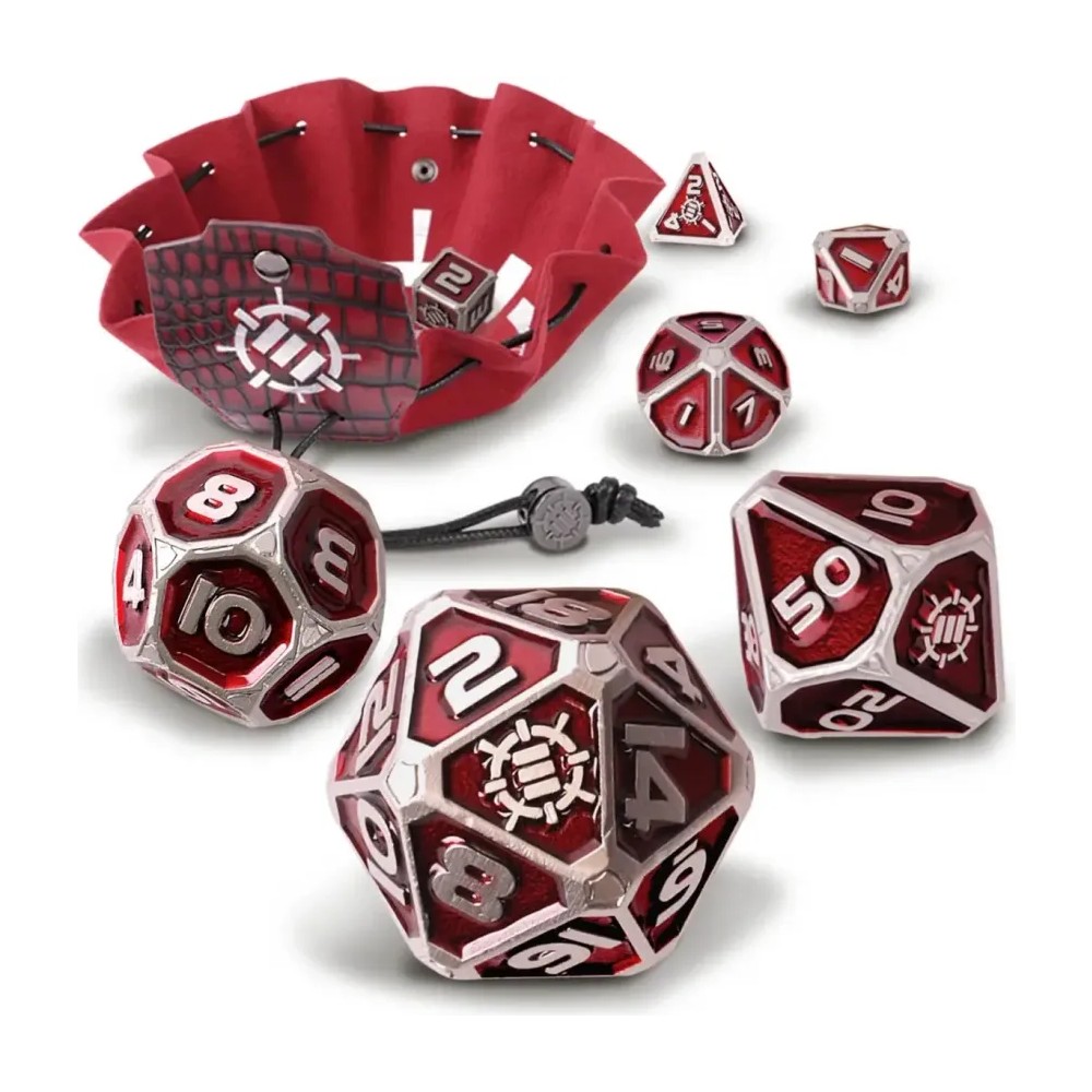 Set Dados Metal DnD Bandeja 2en1 (Edición Coleccionista Roja)